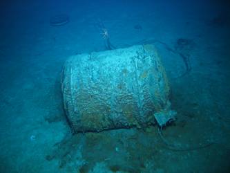 Aviation spirit tank from bow section on seabed near bow